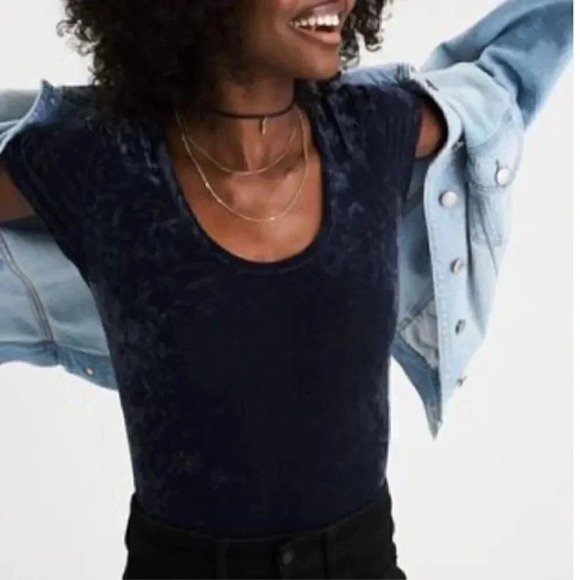American Eagle Outfitters Tops - American Eagle Blue Gray Velvet Bodysuit